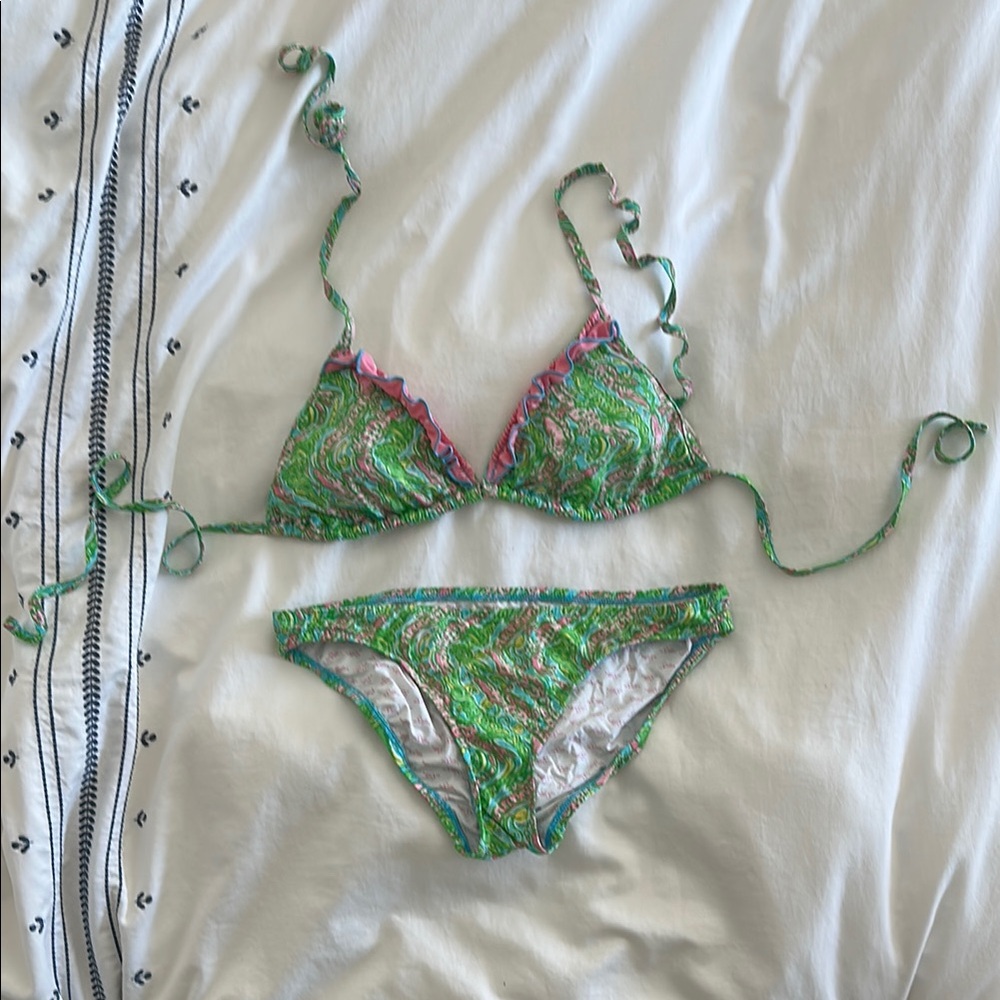 Lilly Pulitzer Green Ruffled Bikini Set